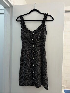Hummingbird Black Dress with White Dash Print